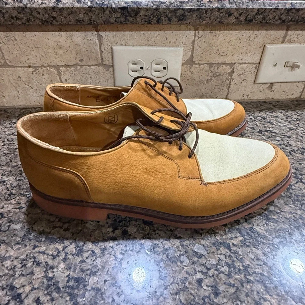 Cole Haan Mens 8.5 Two Tone Suede Leather Buck Oxfords Tan‎ Cream Made in USA